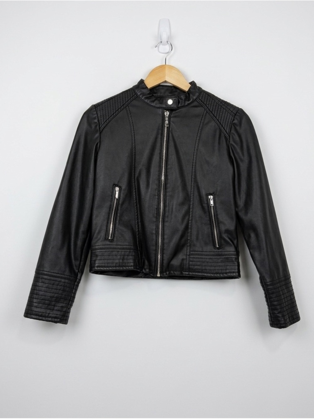 GUESS Los Angeles Girls Black Faux Leather Moto‎ Biker Jacket Size 14 Excellent